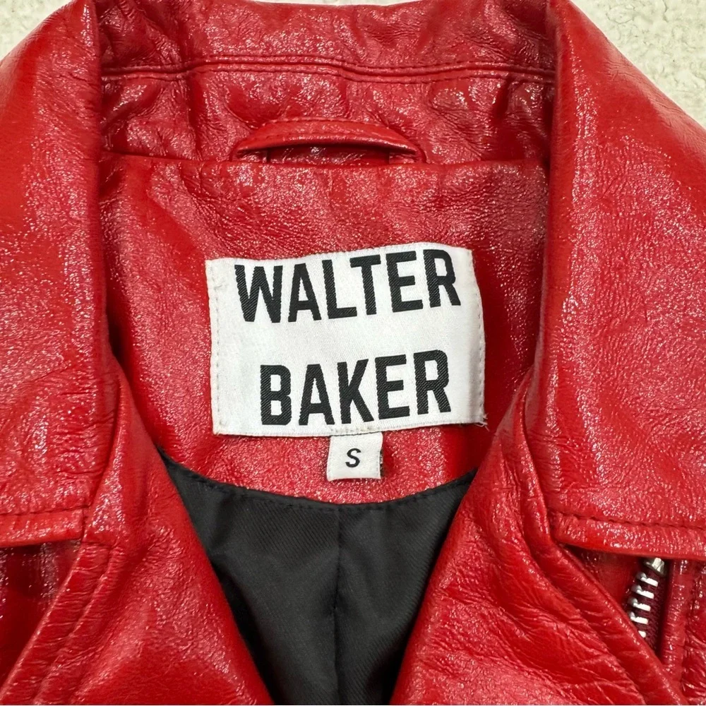 Walter Baker $748 100% Lamb Leather Jacket Moto Red Size Small Like New - Picture 6 of 13
